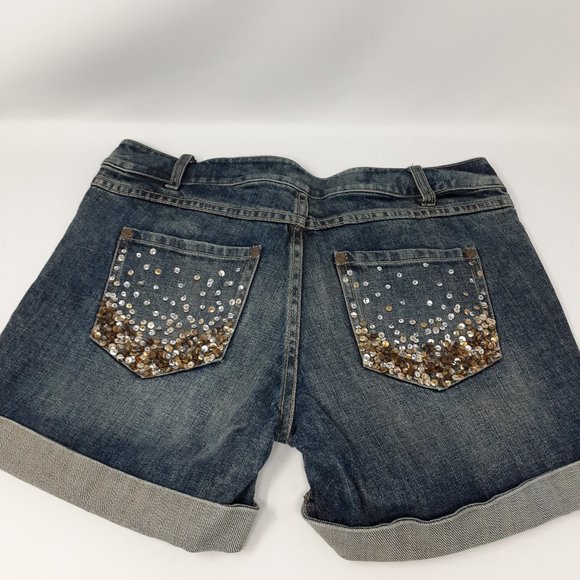 metallic sequin denim jean short shorts 6 - Picture 7 of 8